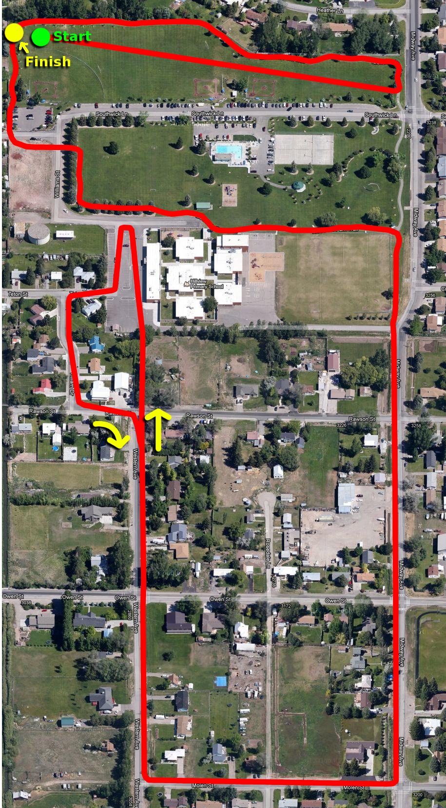 An overhead view of McCowin Park and the Willie Free 5K race route